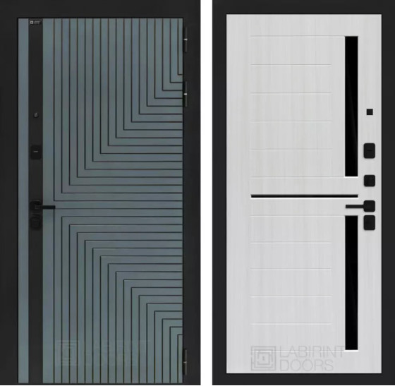 Входная дверь CREDOR 02 - Сандал белый, стекло черное | Фрезерованная МДФ панель 10 мм, цвет 