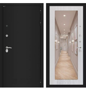 Входная дверь CLASSIC шагрень черная с Зеркалом 18 - Сандал белый