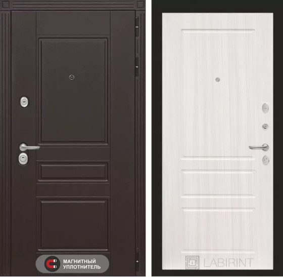 Входная дверь Мегаполис 03 - Сандал белый | Декоративная MDF панель 10 мм с фрезерованным наличником, цвет 