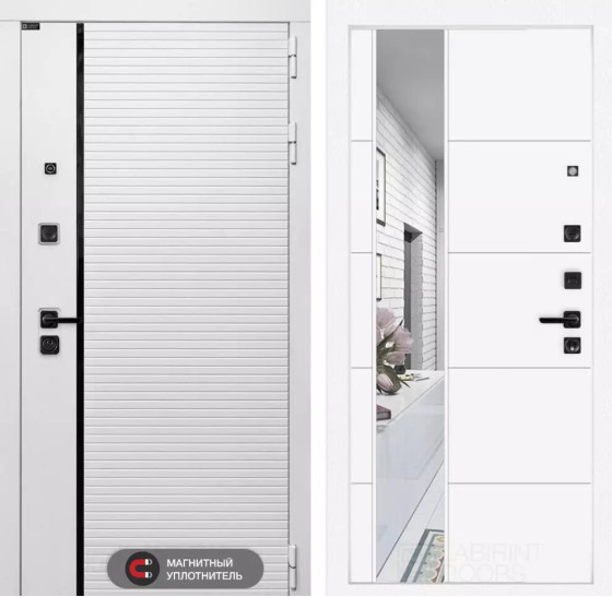 Входная дверь ROYAL с зеркалом 19 - Белый софт | Современная MDF панель 10 мм с наличником, цвет 