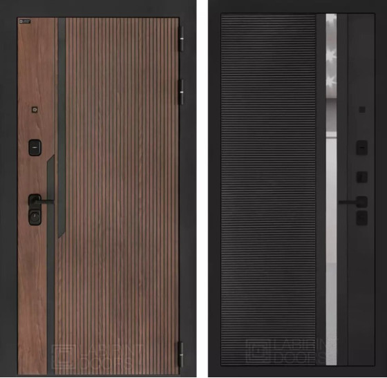 Входная дверь KARMINA 31 - Черный кварц, зеркальная вставка с тонировкой | Фрезерованная МДФ панель 10 мм, цвет 