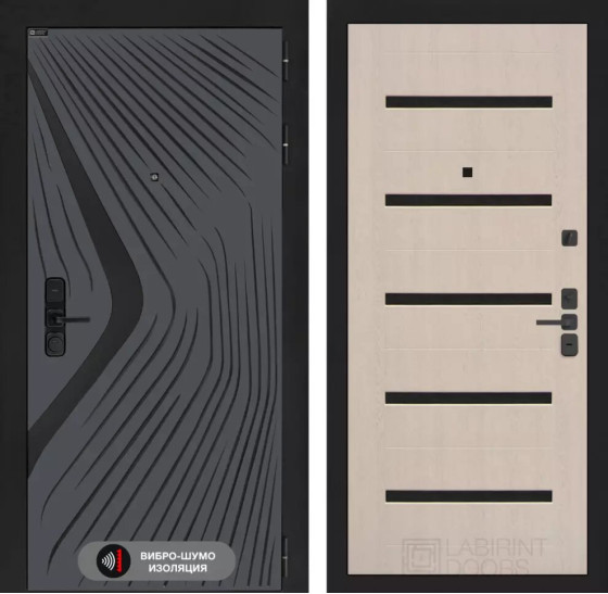 Входная дверь LEOLAB 01 - Беленый дуб, стекло черное | Фрезерованная МДФ панель 10 мм, цвет 