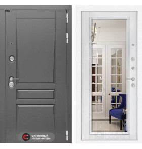 Входная дверь Платинум с Зеркалом Фацет - Белый софт