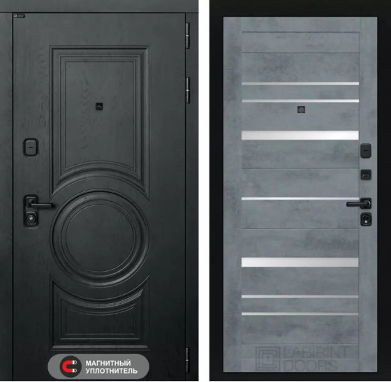 Входная дверь GRAND 20 - Бетон темный, зеркальные вставки | Стильная декоративная MDF панель 16 мм с наличником, цвет 