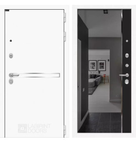 Входная дверь Лайн WHITE с зеркалом Панорама с тонировкой - Черный кварц