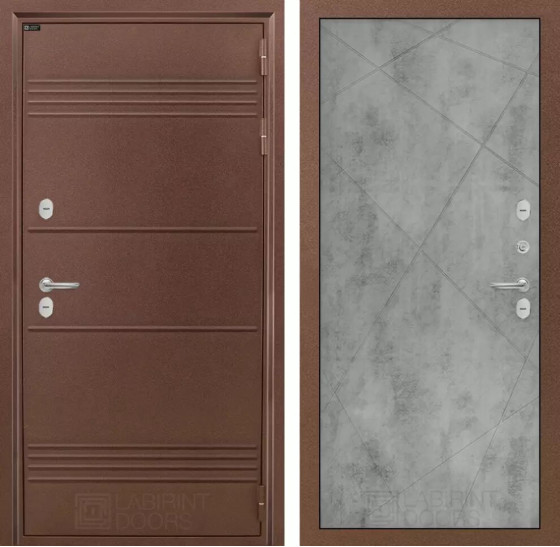 Входная дверь Термо Лайт 24 - Бетон светлый | Металлическая отделка с давлением и фигурным наличником