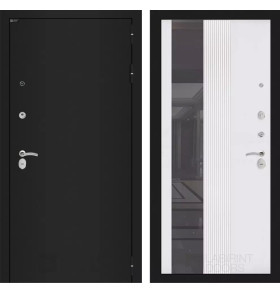 Входная дверь CLASSIC шагрень черная с Зеркалом 32 тонированным - Белый рельеф софт