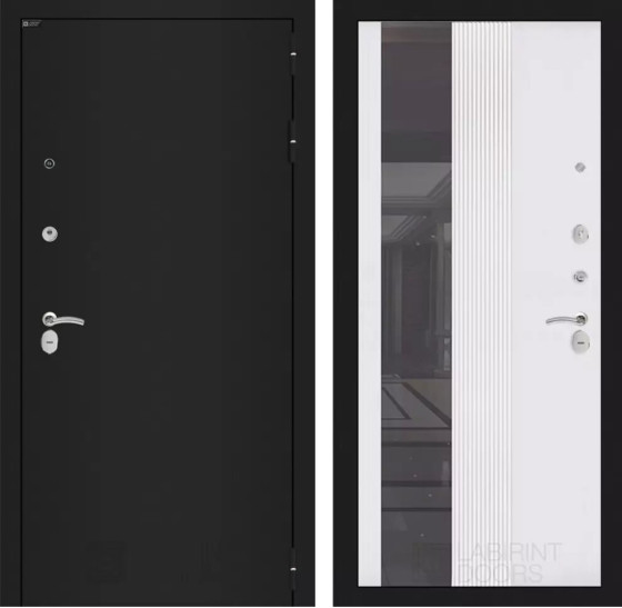 Входная дверь CLASSIC шагрень черная с Зеркалом 32 тонированным - Белый рельеф софт | Металл с практичным покрытием 