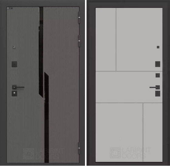 Входная дверь CARBON 21 - Грей софт | Декоративная MDF панель 10 мм с черным стеклом фацет, цвет 