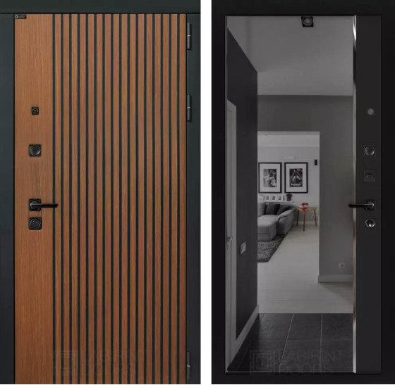 Входная дверь STORM с зеркалом Панорама с тонировкой - Черный кварц | Декоративная МДФ панель 10 мм в цвете 