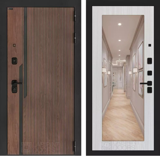 Входная дверь KARMINA с Зеркалом 18 - Сандал белый | Фрезерованная МДФ панель 10 мм, цвет 