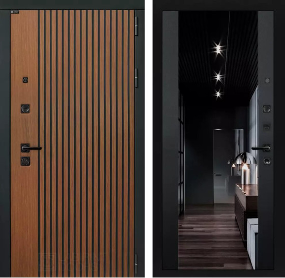 Входная дверь STORM с Зеркалом тонированным Максимум - Черный кварц | Декоративная МДФ панель 10 мм в цвете 