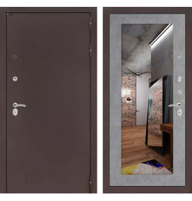 Входная дверь CLASSIC антик медный с Зеркалом 18 - Бетон светлый