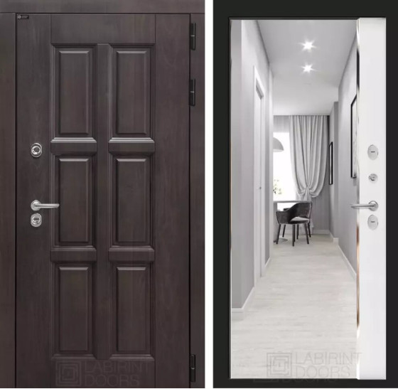 Входная дверь Лондон с зеркалом Панорама - Белый софт | Влагостойкая MDF панель 16 мм с наличниками, цвет Винорит 