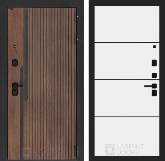 Входная дверь KARMINA 25 - Белый софт, черный молдинг | Фрезерованная МДФ панель 10 мм, цвет 