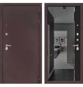 Входная дверь CLASSIC антик медный с зеркалом Панорама с тонировкой - Черный кварц