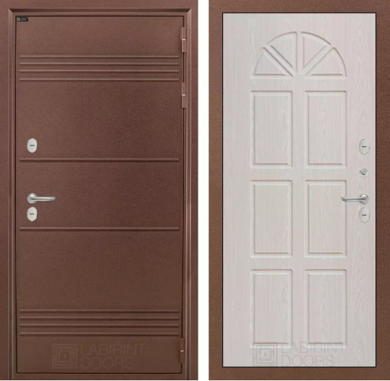 Входная дверь Термо Лайт 15 - Алмон 25 | Металлическая отделка с давлением и фигурным наличником