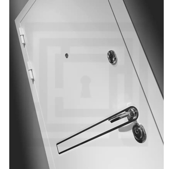 Входная дверь Лайн WHITE 01 - Белое дерево, стекло черное | Металл с покрытием 