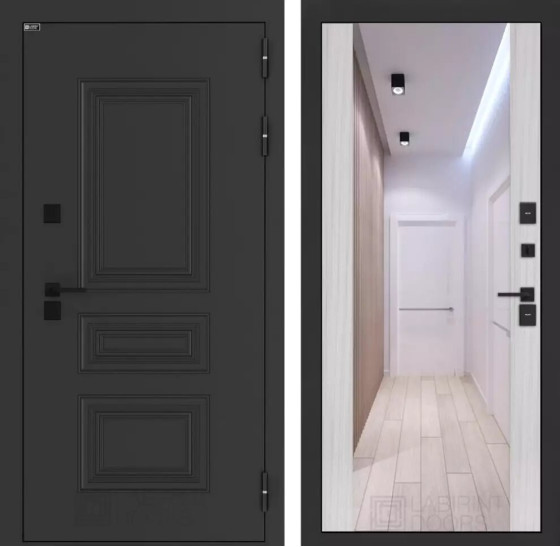 Входная дверь Аляска Лайт с Зеркалом Максимум - Сандал белый | Металлическая отделка методом давления на полотне