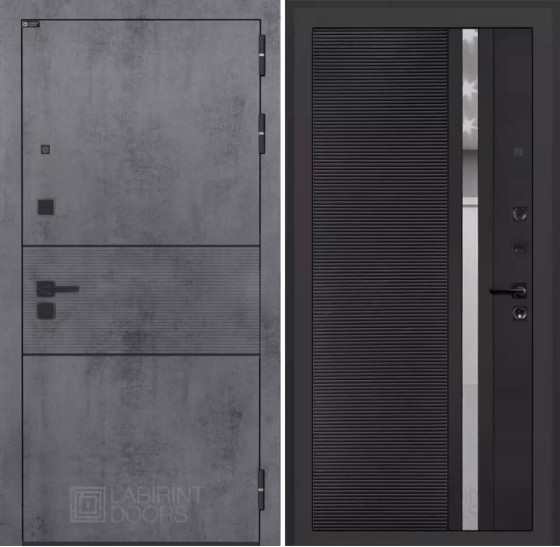 Входная дверь INFINITY 31 - Черный кварц, зеркальная вставка с тонировкой | Современная MDF панель 10 мм с наличником, цвет 