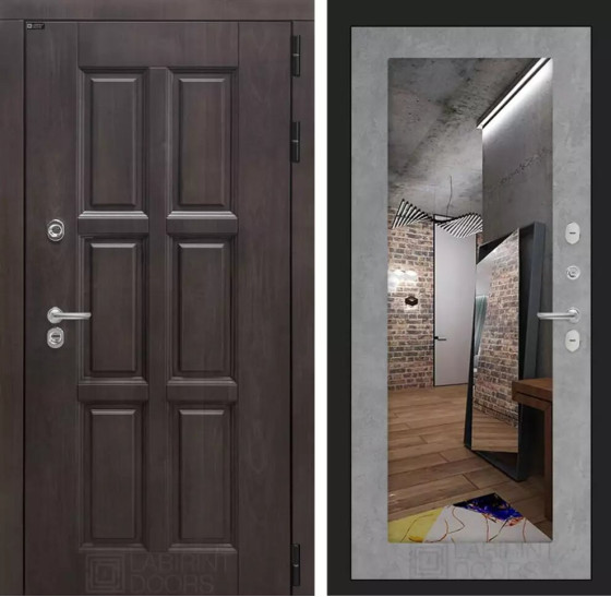 Входная дверь Лондон с зеркалом 18 - Бетон светлый | Влагостойкая MDF панель 16 мм с наличниками, цвет Винорит 