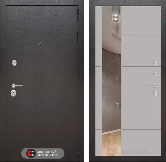 Входная дверь SILVER с Зеркалом 19 - Грей софт | Металл с покрытием 