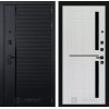Входная дверь PIANO 02 - Сандал белый, стекло черное | Декоративная MDF панель 10 мм с наличниками, цвет 