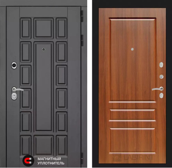 Входная дверь Нью-Йорк 03 - Орех бренди | Декоративная MDF панель 16 мм с наличником, цвет 