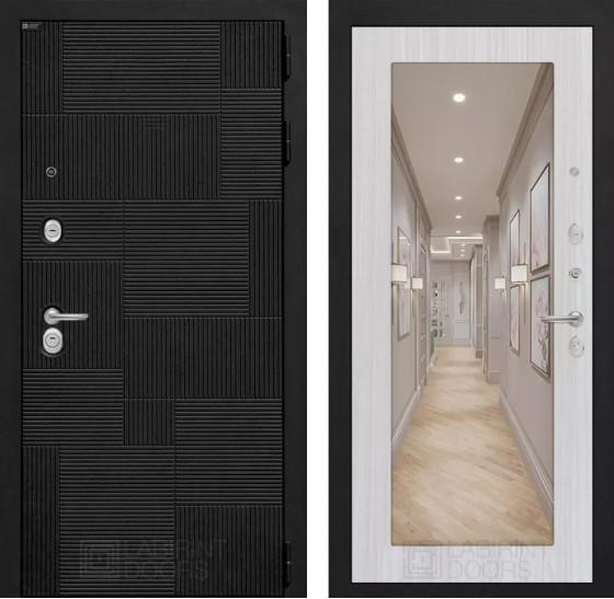 Входная дверь PAZL с зеркалом 18 - Сандал белый | Современная MDF панель 10 мм, цвет 