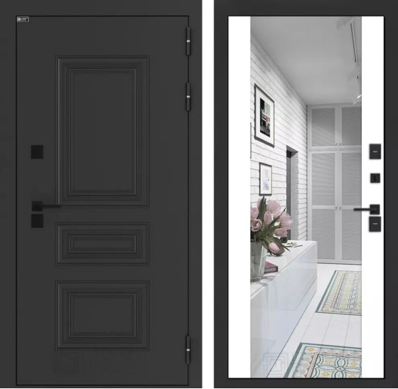 Входная дверь Аляска Лайт с Зеркалом Максимум - Белый софт | Металлическая отделка методом давления на полотне