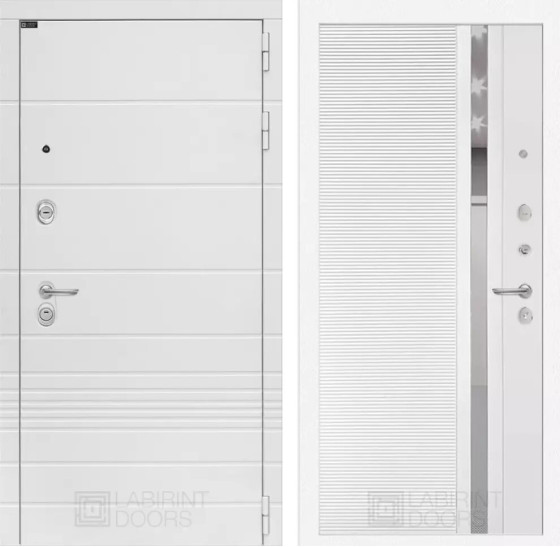 Входная дверь Трендо 31 - Белый софт, зеркальная вставка с тонировкой | Декоративная MDF панель 10 мм с фрезерованным наличником, цвет 