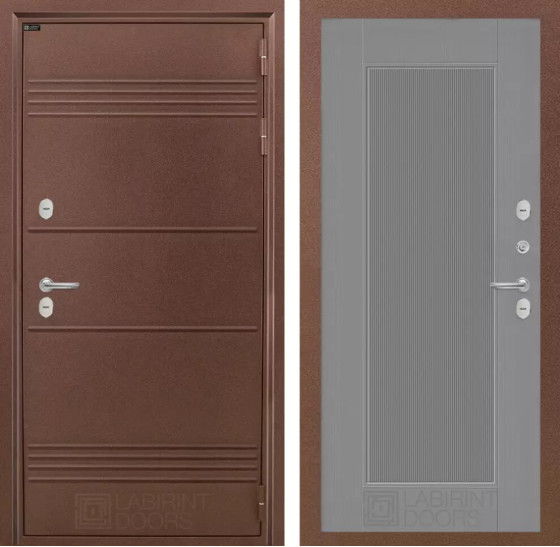 Входная дверь Термо Лайт 30 - Серый рельеф софт | Металлическая отделка с давлением и фигурным наличником