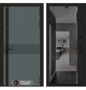 Входная дверь ISSIDA с зеркалом Панорама с тонировкой - Черный кварц