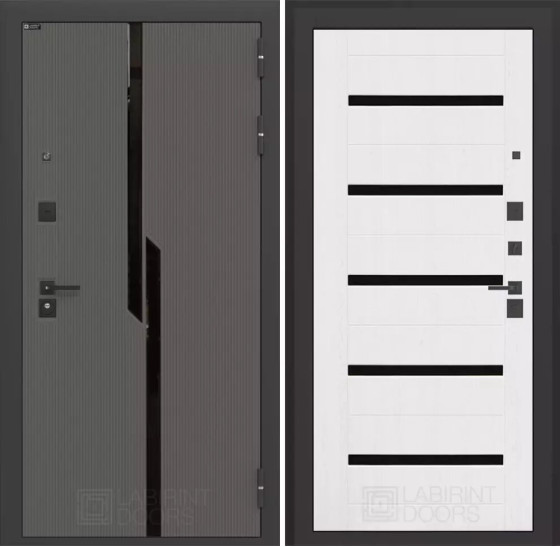 Входная дверь CARBON 01 - Белое дерево, стекло черное | Декоративная MDF панель 10 мм с черным стеклом фацет, цвет 