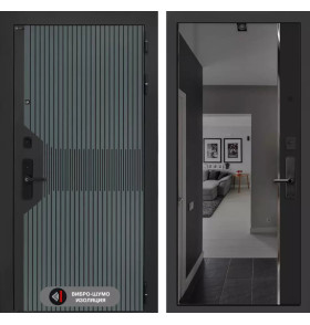 Входная дверь Смартлаб с зеркалом Панорама с тонировкой - Черный кварц