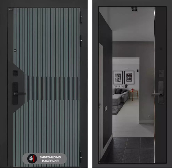 Входная дверь Смартлаб с зеркалом Панорама с тонировкой - Черный кварц | Фрезерованная МДФ панель 10 мм, цвет 