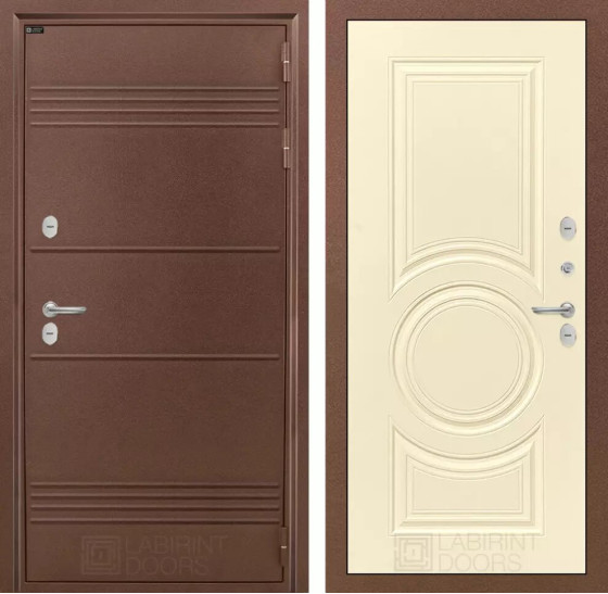 Входная дверь Термо Лайт 23 - Шампань софт | Металлическая отделка с давлением и фигурным наличником