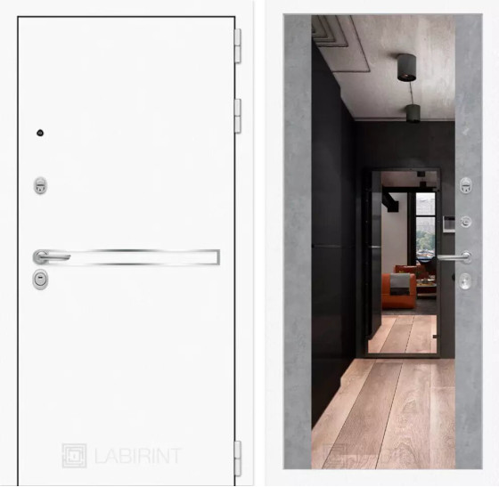 Входная дверь Лайн WHITE с Зеркалом Максимум - Бетон светлый | Металл с покрытием 