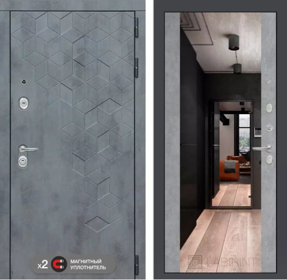 Входная дверь Бетон с зеркалом Максимум - Бетон светлый | Современная декоративная MDF панель 10 мм с наличником, цвет 