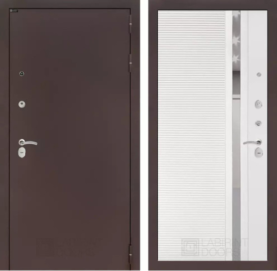 Входная дверь CLASSIC антик медный 31 - Белый софт, зеркальная вставка с тонировкой | Металл с практичным покрытием 