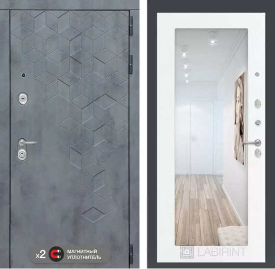 Входная дверь Бетон с зеркалом 18 - Белое дерево | Современная декоративная MDF панель 10 мм с наличником, цвет 