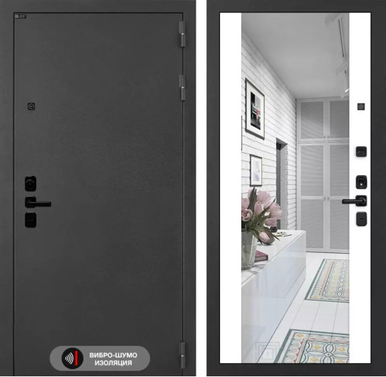 Входная дверь ACUSTICLAB с Зеркалом Максимум - Белый софт | Металл с матовым покрытием 