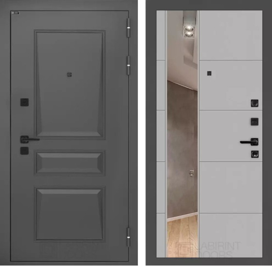 Входная дверь Орлеан с Зеркалом 19 - Грей софт | Металлическая отделка методом давления на полотне