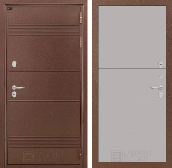 Входная дверь Термо Лайт 13 - Грей софт | Металлическая отделка с давлением и фигурным наличником