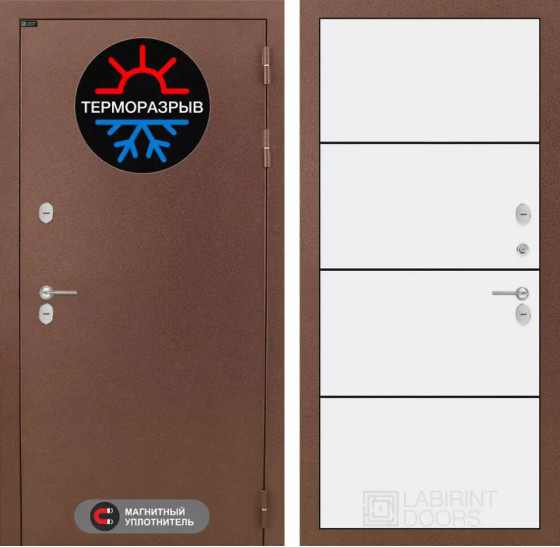 Входная дверь Термо Магнит 25 - Белый софт, черный молдинг | Металл с 2-х слойным покрытием. 1 слой - цинкосодержащий грунт, 2 слой - покраска 