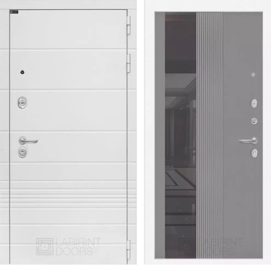 Входная дверь Трендо с Зеркалом 32 тонированным - Серый рельеф софт | Декоративная MDF панель 10 мм с фрезерованным наличником, цвет 