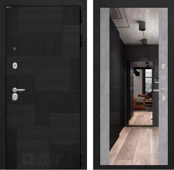 Входная дверь PAZL с зеркалом Максимум - Бетон светлый | Современная MDF панель 10 мм, цвет 