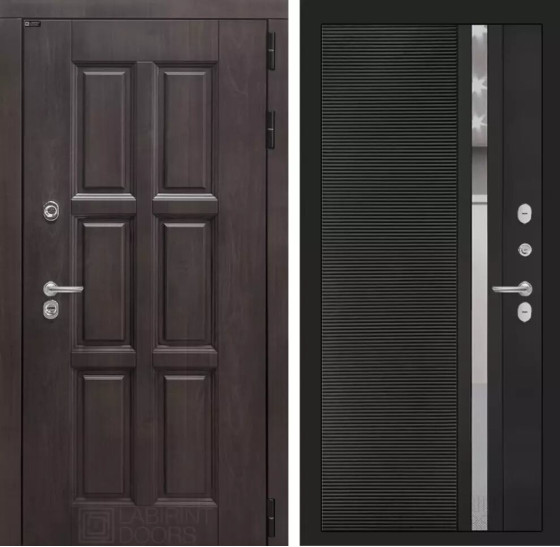 Входная дверь Лондон 31 - Черный кварц, зеркальная вставка с тонировкой | Влагостойкая MDF панель 16 мм с наличниками, цвет Винорит 