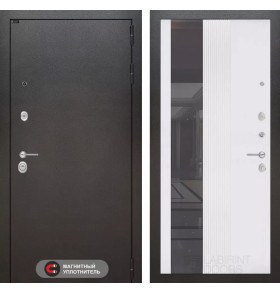 Входная дверь SILVER с Зеркалом 32 тонированным - Белый рельеф софт