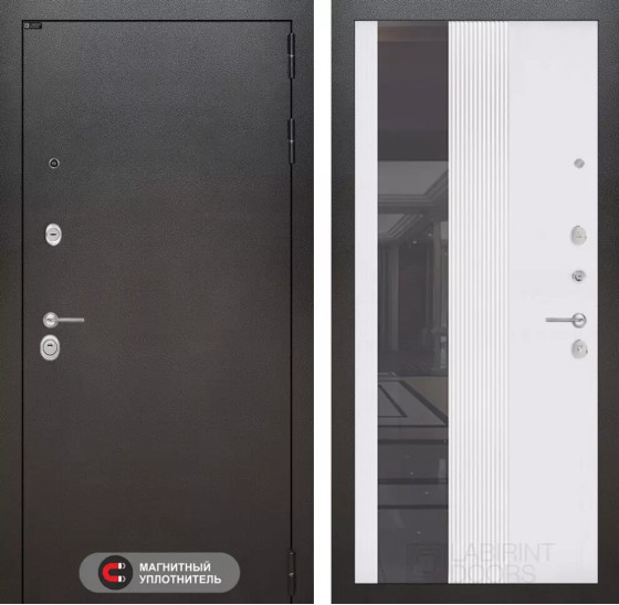 Входная дверь SILVER с Зеркалом 32 тонированным - Белый рельеф софт | Металл с покрытием 